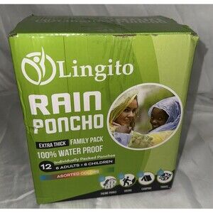 Lingito Rain Ponchos family 12 pk Drawstring Hood Poncho for Children and Adults